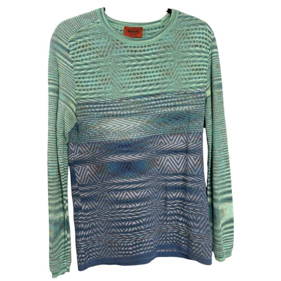 Missoni Uomo Zig-Zag Knit Sweater IT 46 Green Blue Ombre Abstract Men's E15 - Picture 1 of 7